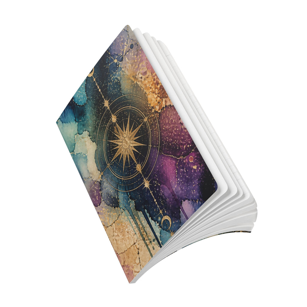 Celestial Compass Softcover Journal — Galaxy Watercolor Notebook with Gold Star Mandala