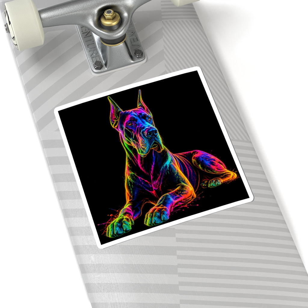 Neon Rainbow Great Dane Dog Kiss-Cut Sticker
