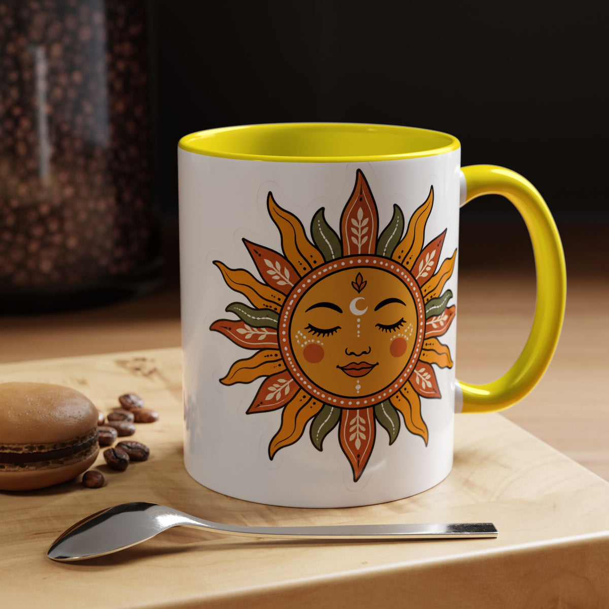 Sunface Accent Coffee Mug — Boho Sun Goddess Ceramic Mug (11/15oz)