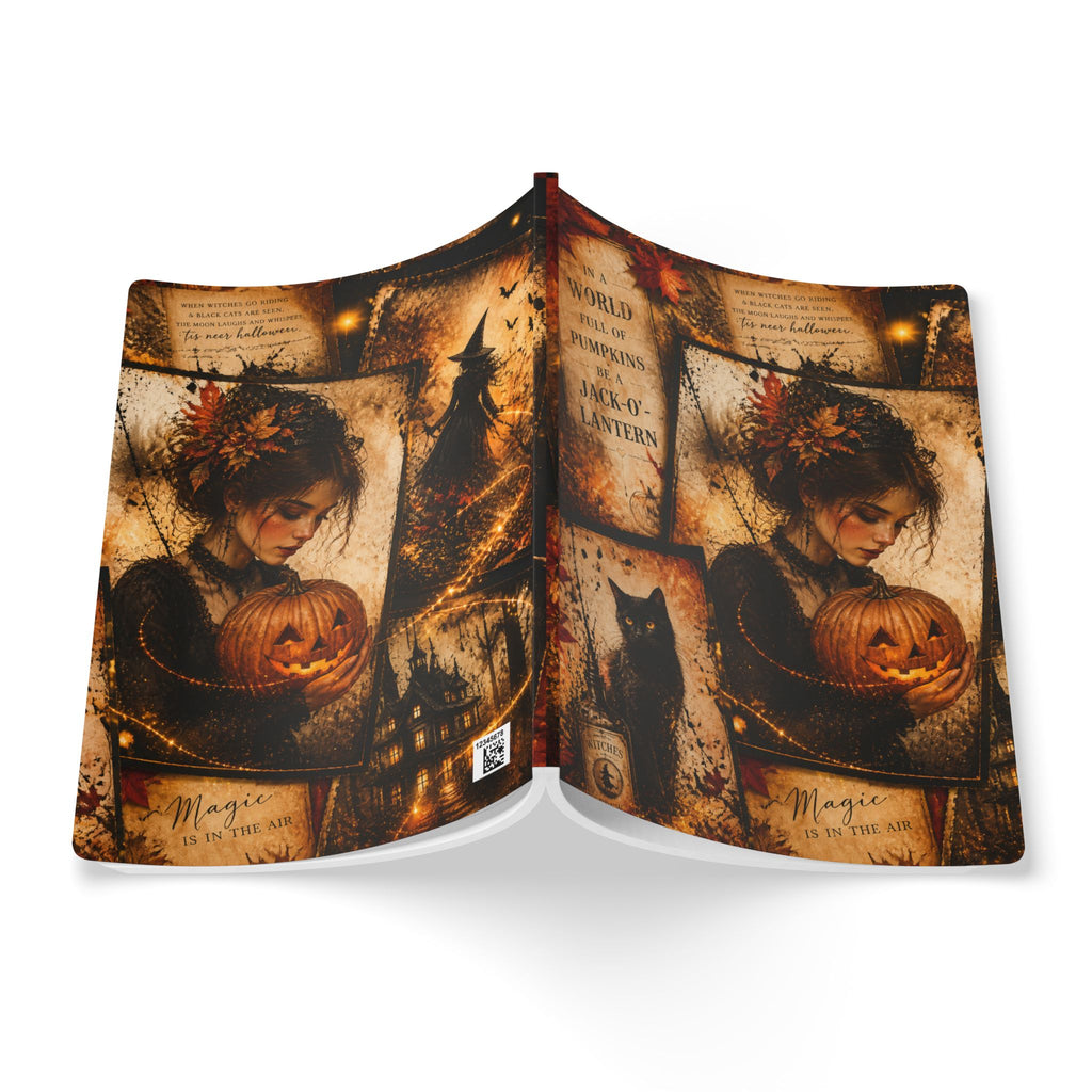 Halloween Witch & Pumpkin Softcover Journal — Magic, Jack-o'-Lantern & Black Cat Notebook