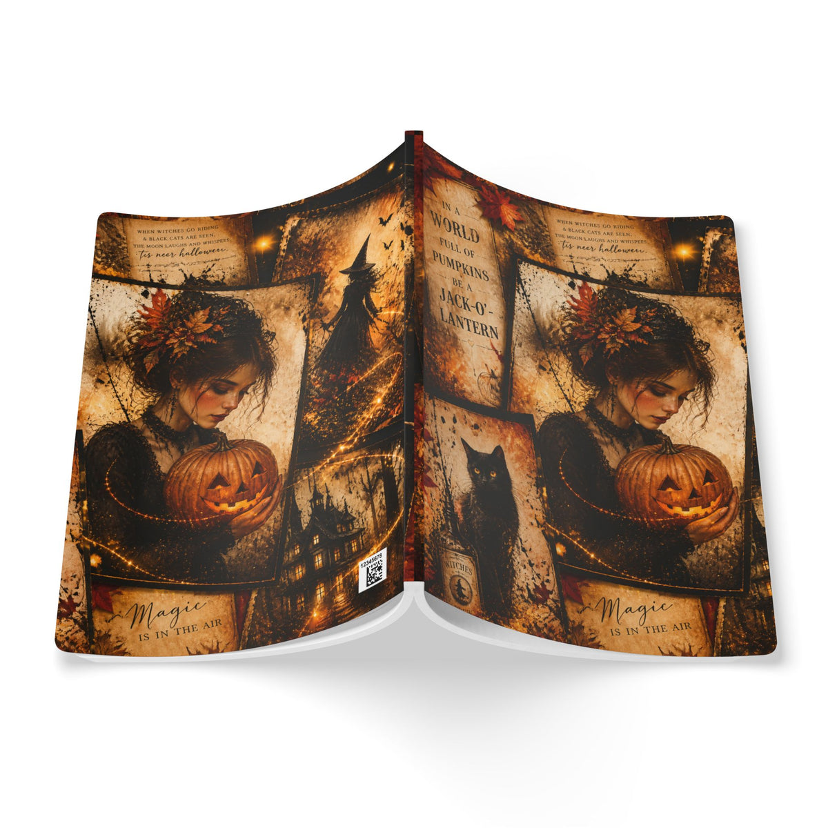 Halloween Witch & Pumpkin Softcover Journal — Magic, Jack-o'-Lantern & Black Cat Notebook