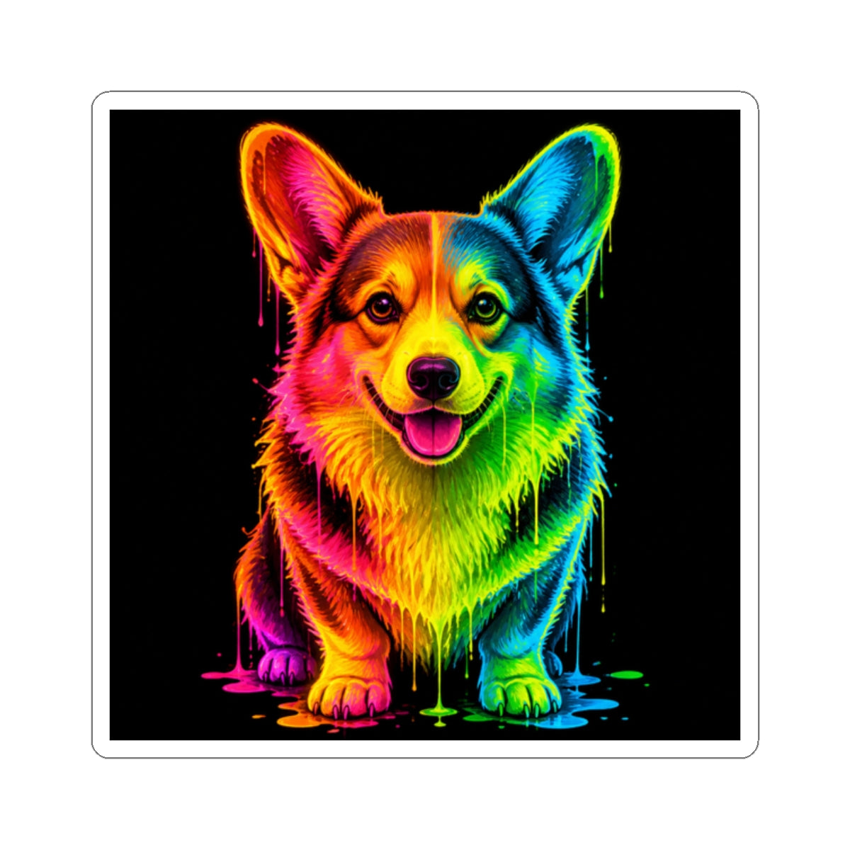 Rainbow Neon Corgi Kiss-Cut Sticker