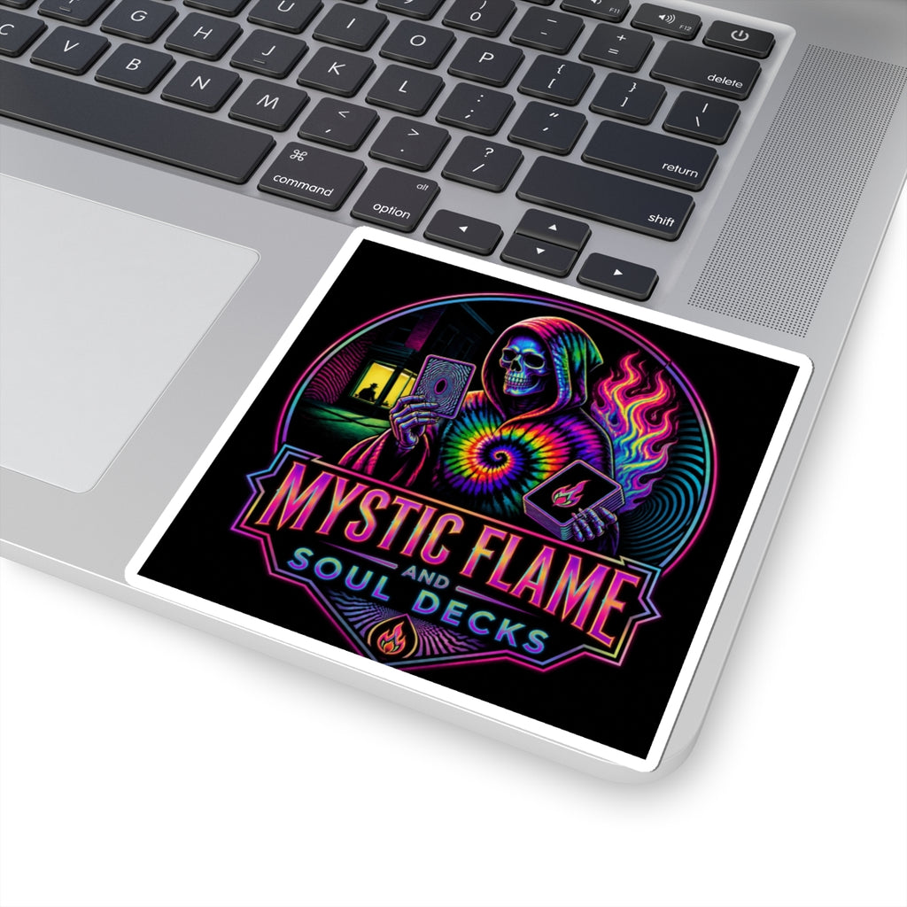 Mystic Flame & Soul Decks Sticker — Neon Grim Reaper Tarot Design