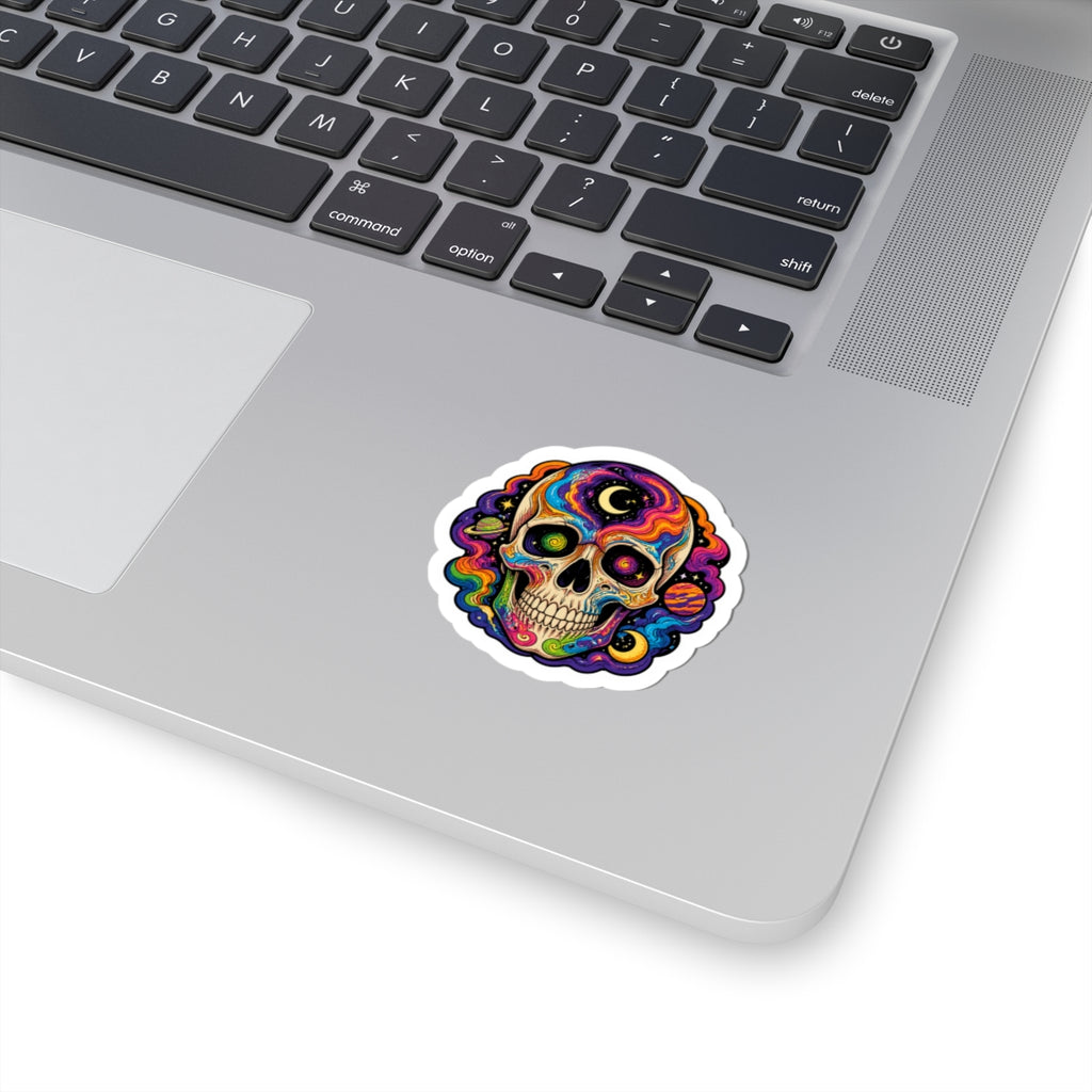 Psychedelic Cosmic Skull Sticker — Colorful Space Skull Kiss-Cut Decal