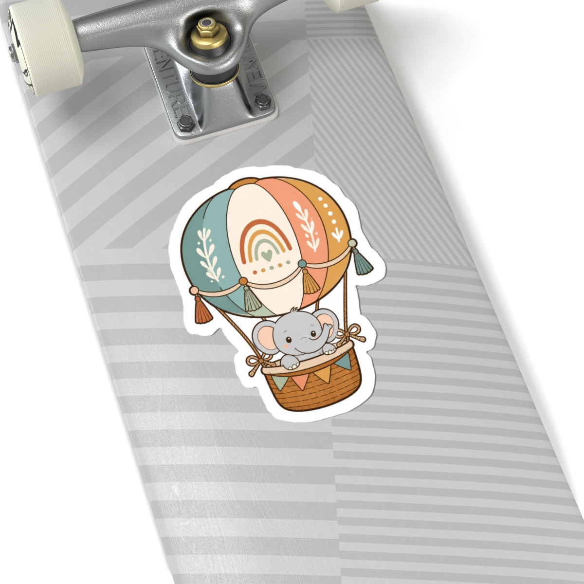 Cute Elephant Rainbow Hot Air Balloon Kiss-Cut Sticker