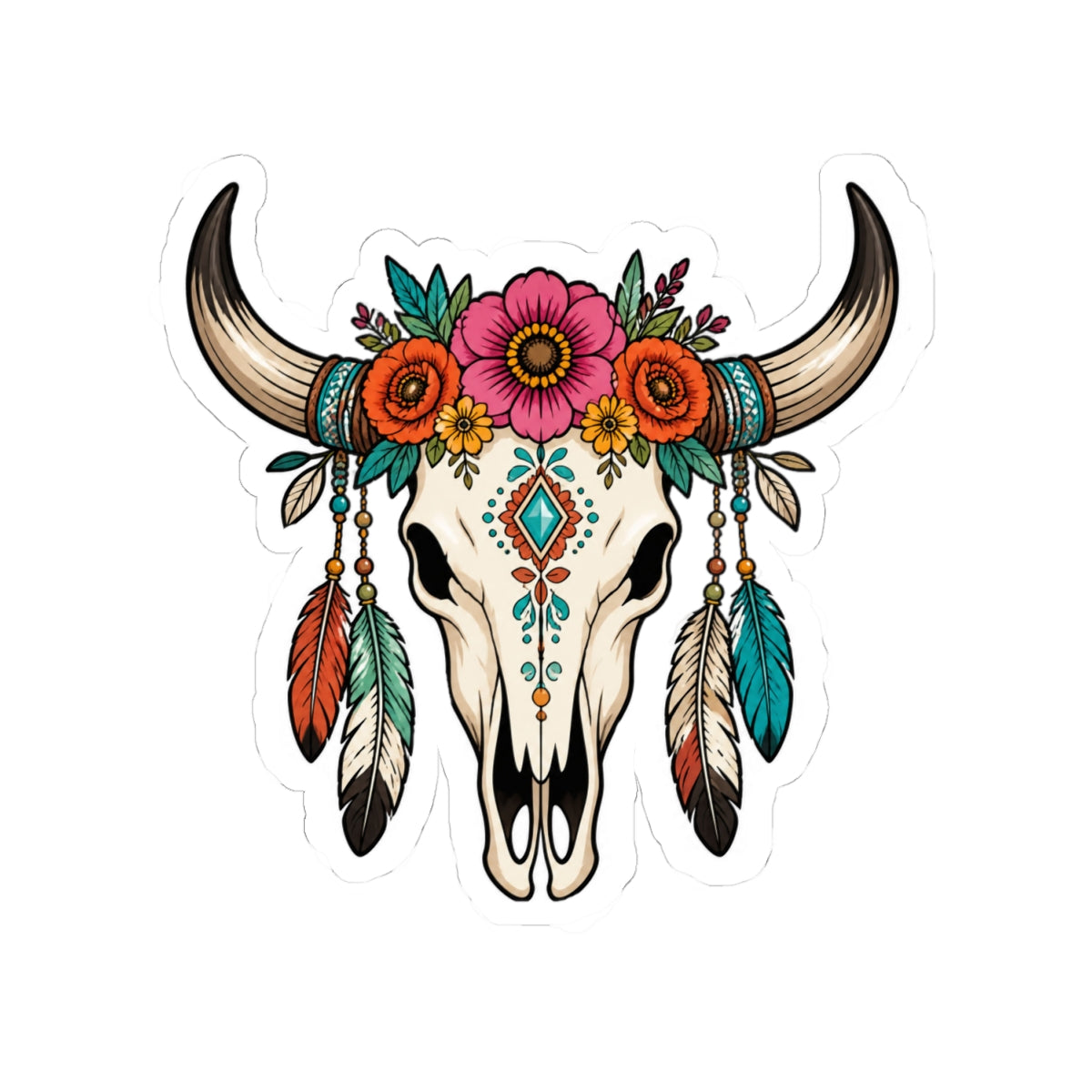 Floral Cow Skull Kiss-Cut Sticker