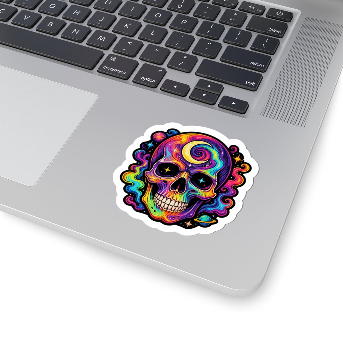 Psychedelic Skull Sticker — Colorful Cosmic Skull Kiss-Cut Decal