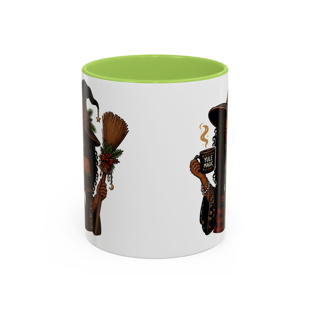 Witchy Christmas Coffee Mug with Black Witch and Broom Design