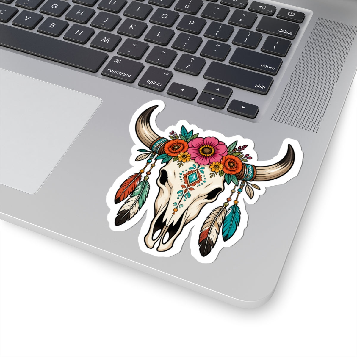 Floral Cow Skull Kiss-Cut Sticker