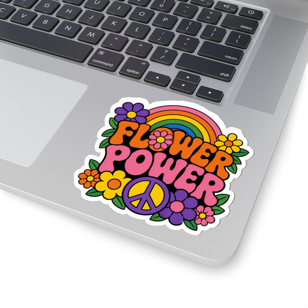 Flower Power Peace Rainbow Kiss-Cut Sticker
