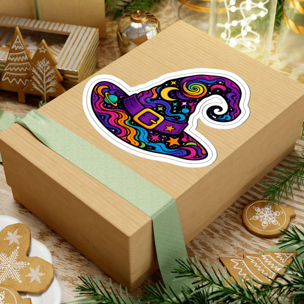 Psychedelic Witch Hat Sticker — Colorful Magic Kiss-Cut Decal for Laptops & Journals