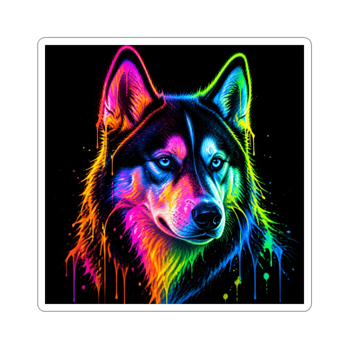 Neon Rainbow Huskie Kiss-Cut Sticker