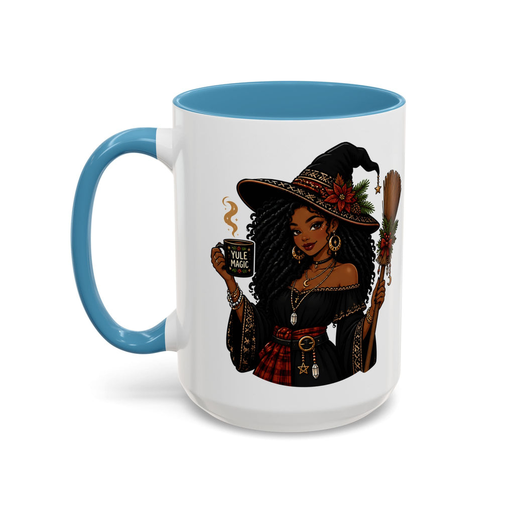Witchy Christmas Coffee Mug with Black Witch and Broom Design