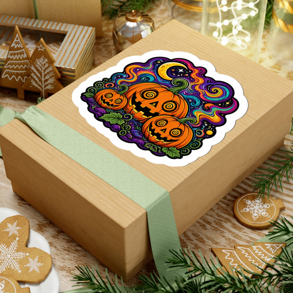 Psychedelic Jack-O’-Lantern Kiss-Cut Sticker – Halloween Pumpkin Trio