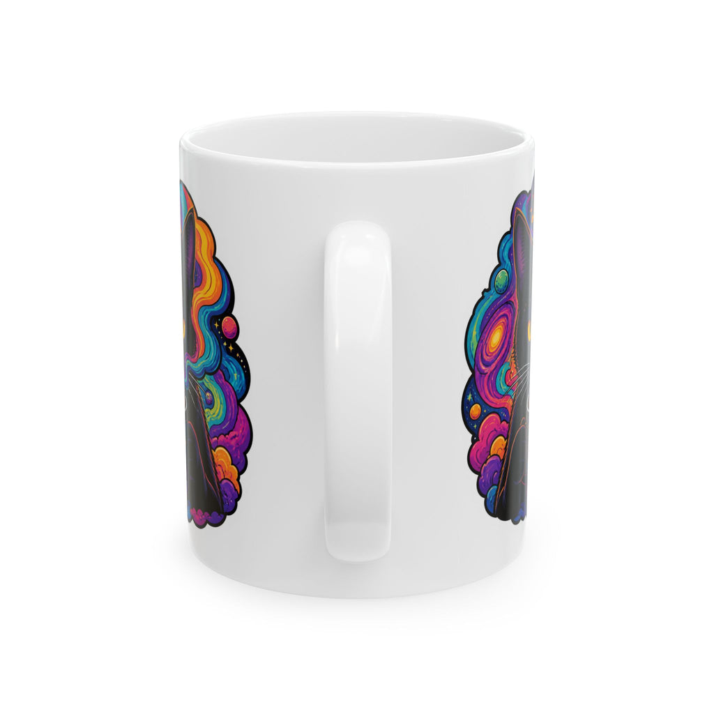 Psychedelic Cat Ceramic Mug – Colorful Cosmic Cat Coffee Cup (11oz, 15oz)