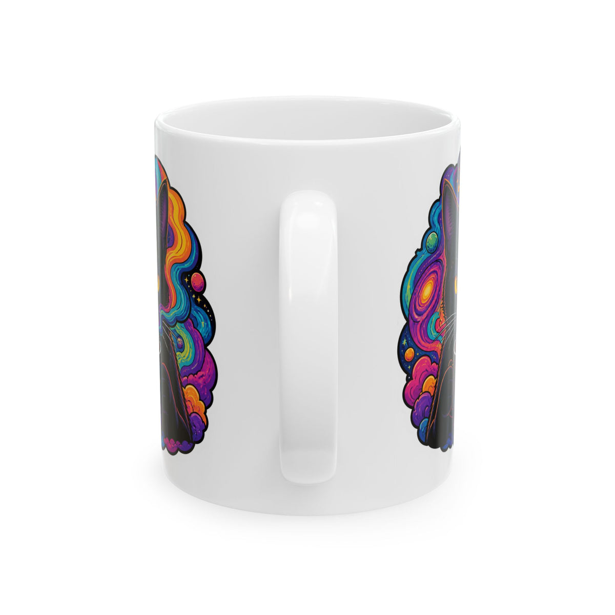 Psychedelic Cat Ceramic Mug – Colorful Cosmic Cat Coffee Cup (11oz, 15oz)
