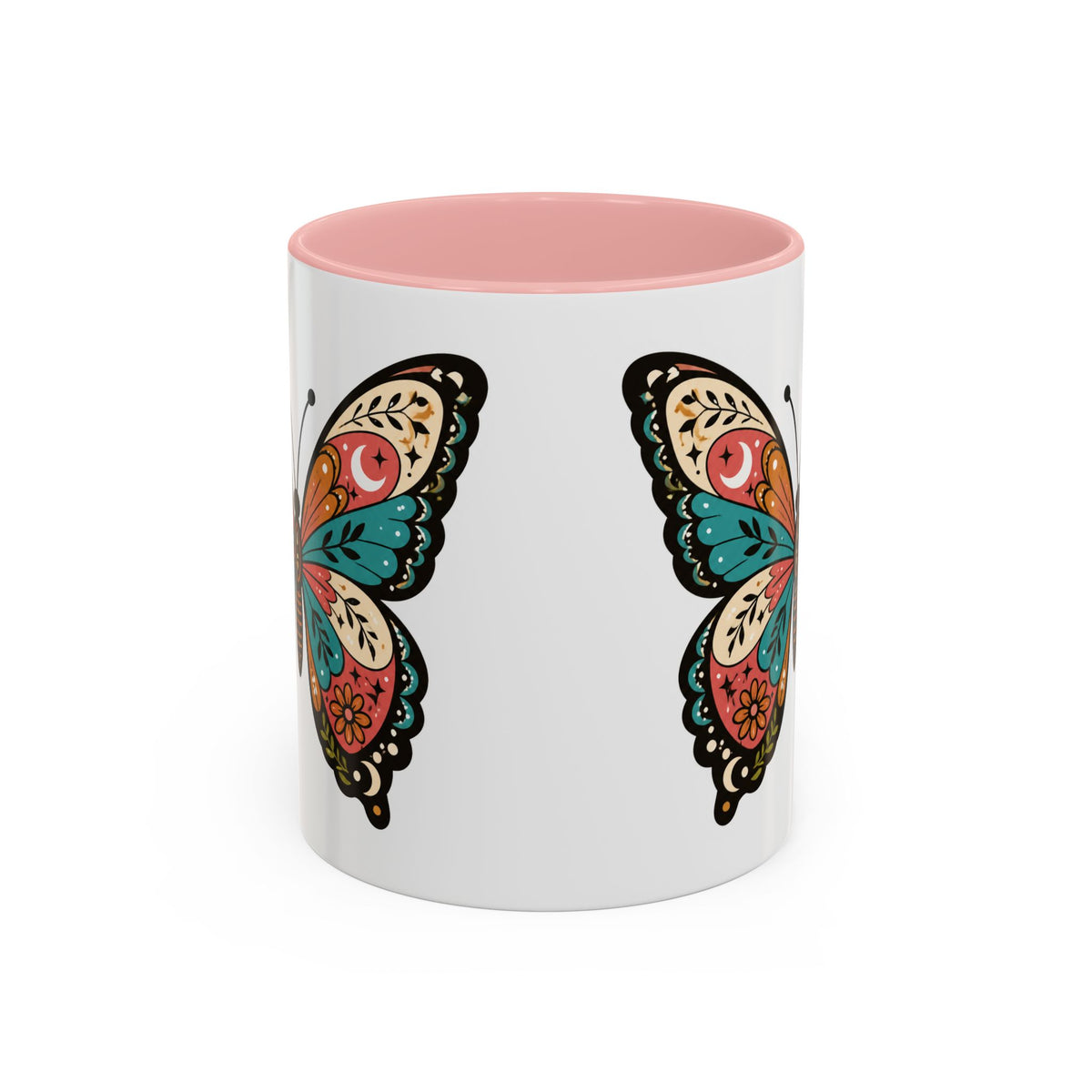 Butterfly Accent Coffee Mug — Colorful Floral Mandala Butterfly Ceramic Mug