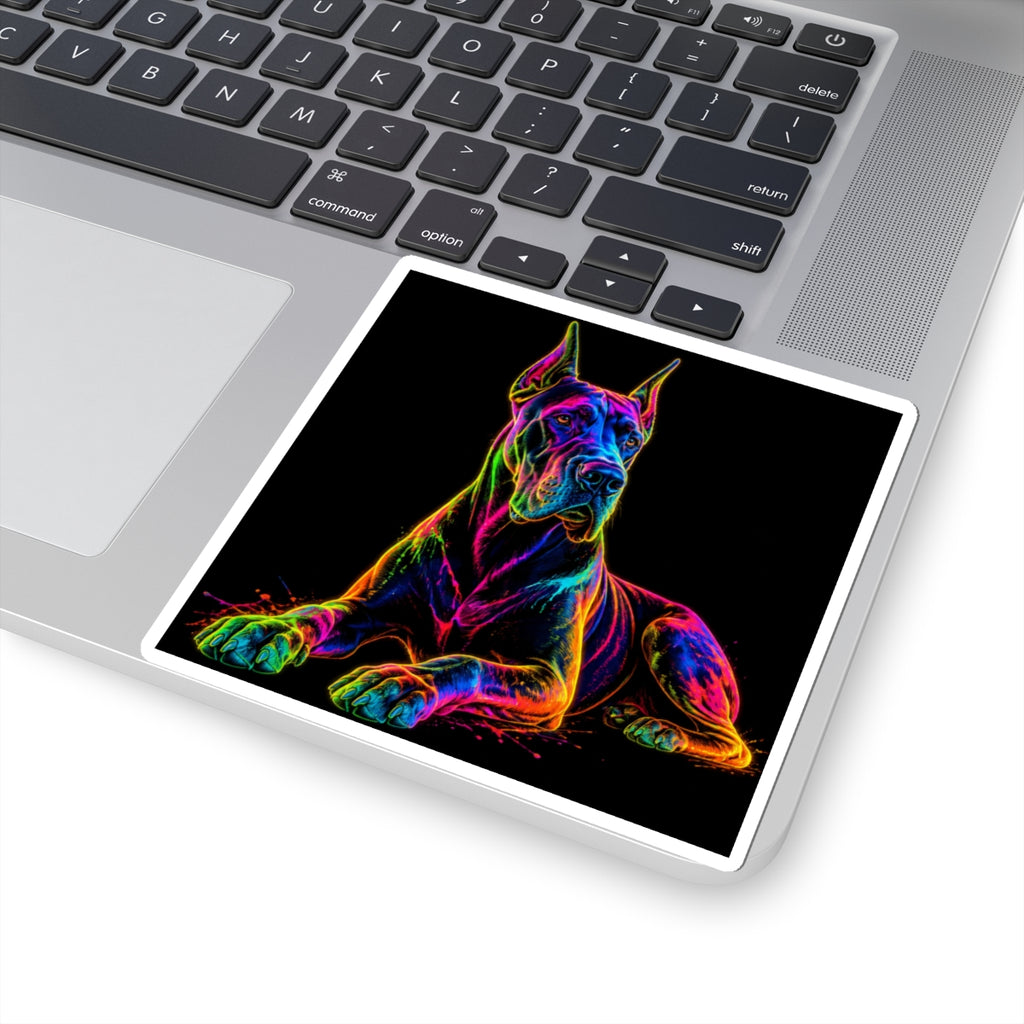 Neon Rainbow Great Dane Dog Kiss-Cut Sticker