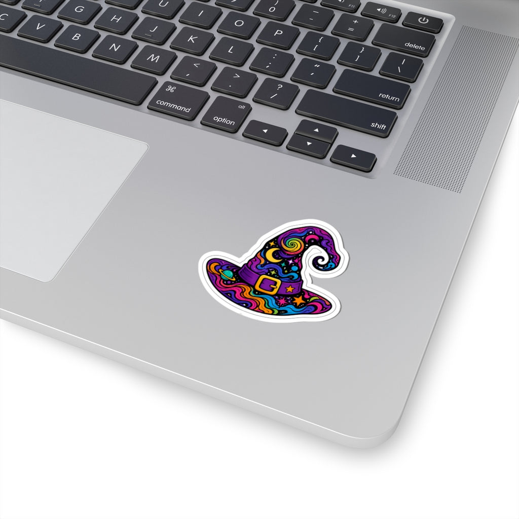 Psychedelic Witch Hat Sticker — Colorful Magic Kiss-Cut Decal for Laptops & Journals