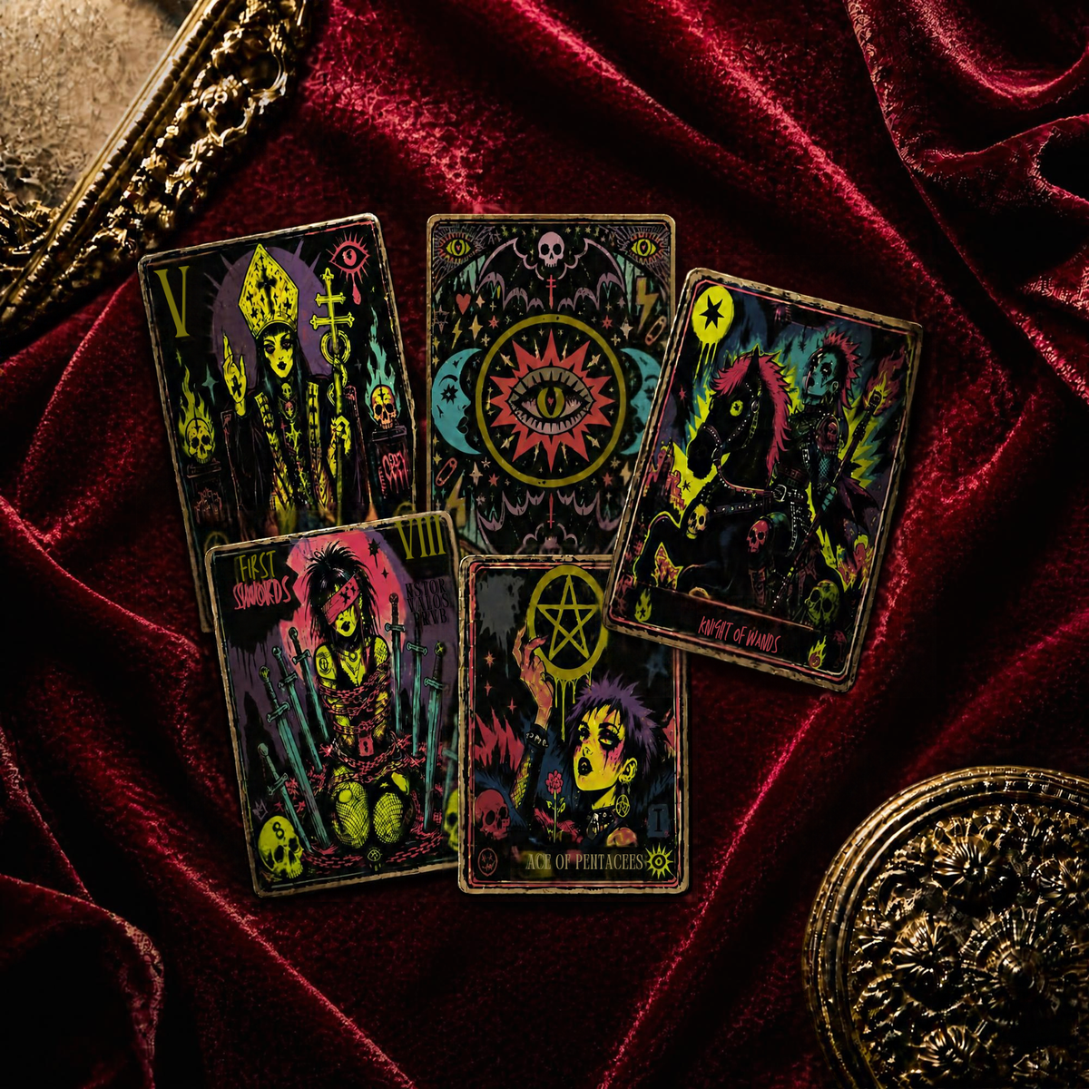 The Neon Rebellion Printable Tarot Deck (With Tuck Box and Cheat Sheet)