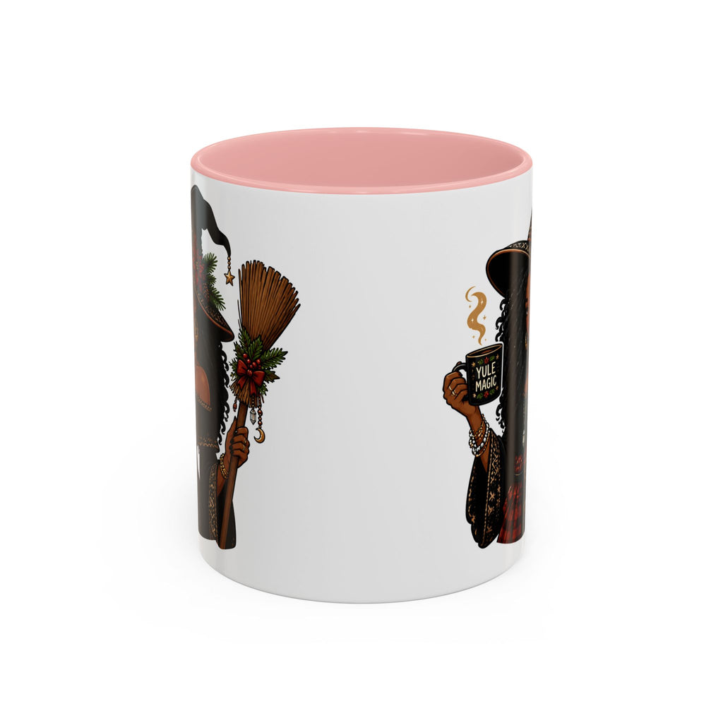 Witchy Christmas Coffee Mug with Black Witch and Broom Design