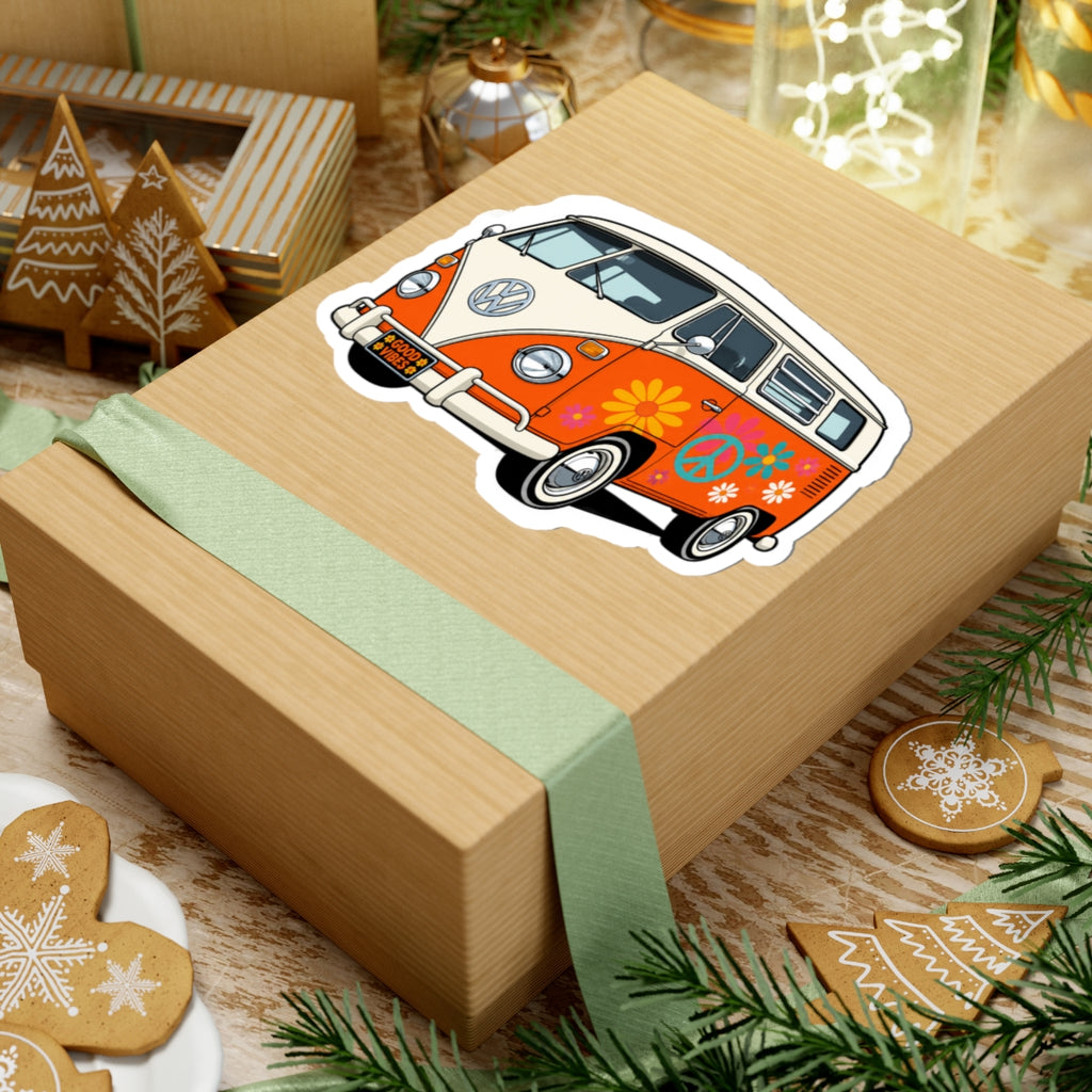 Vintage Hippie Camper Van Kiss-Cut Sticker