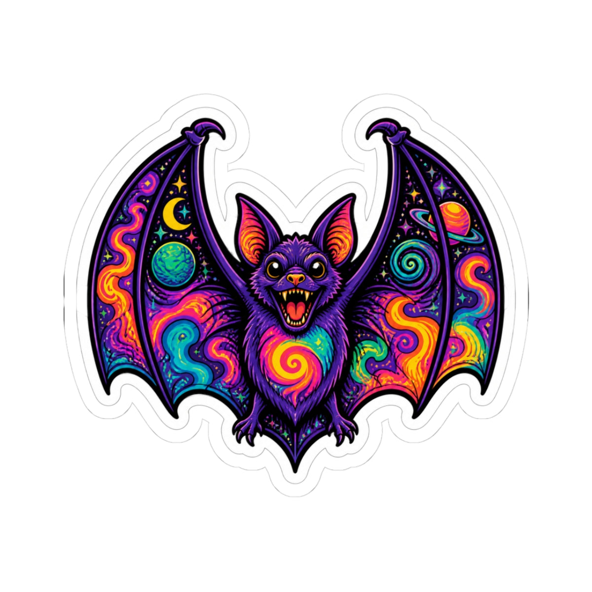 Psychedelic Bat Sticker — Colorful Cosmic Halloween Kiss-Cut Sticker