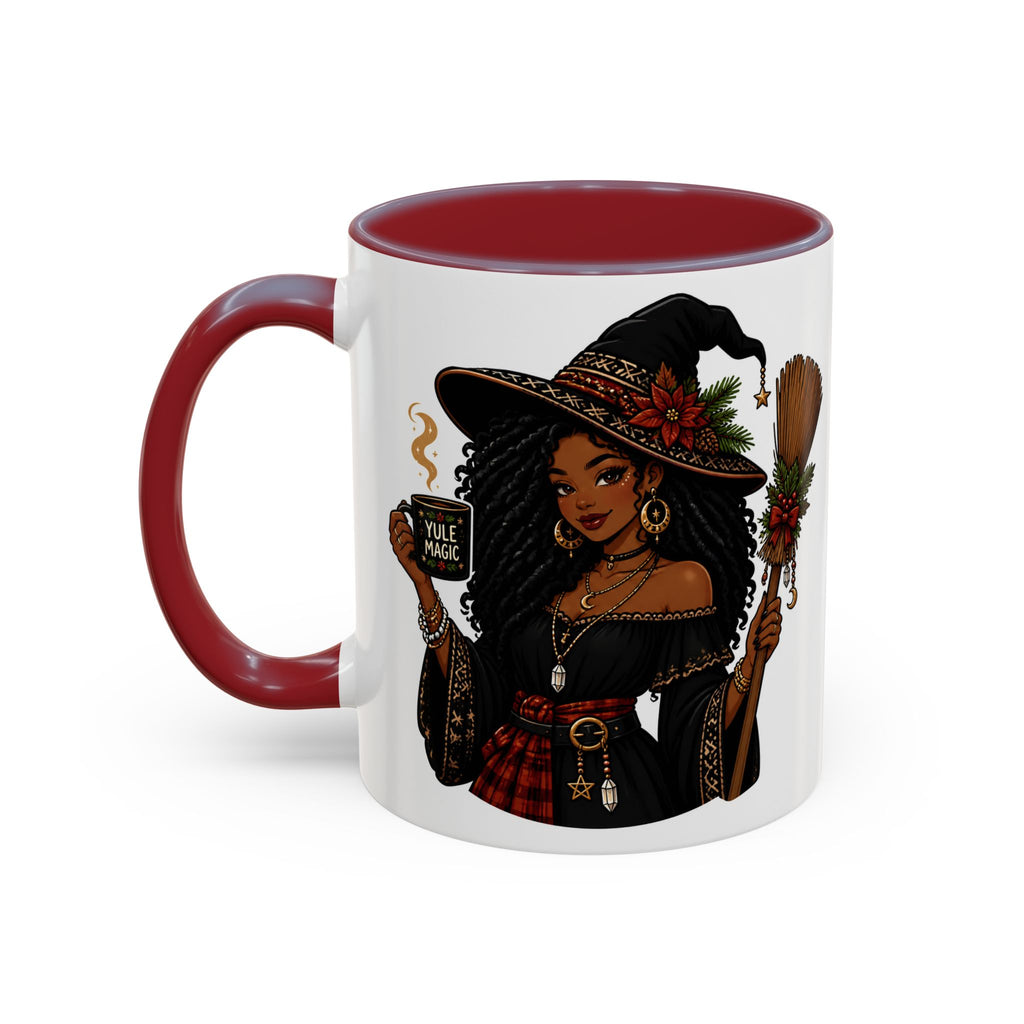 Witchy Christmas Coffee Mug with Black Witch and Broom Design