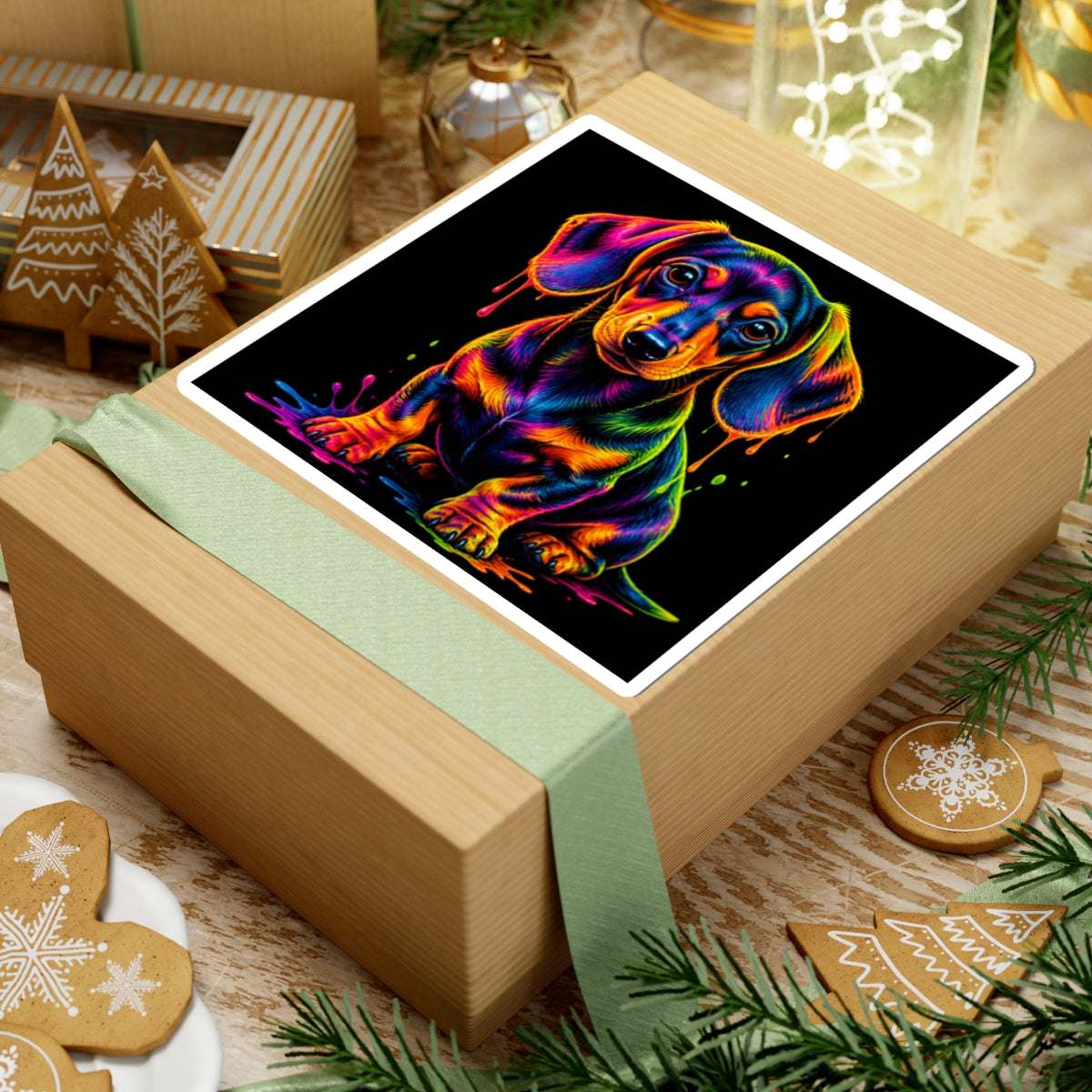 Neon Rainbow Dachshund Kiss-Cut Sticker