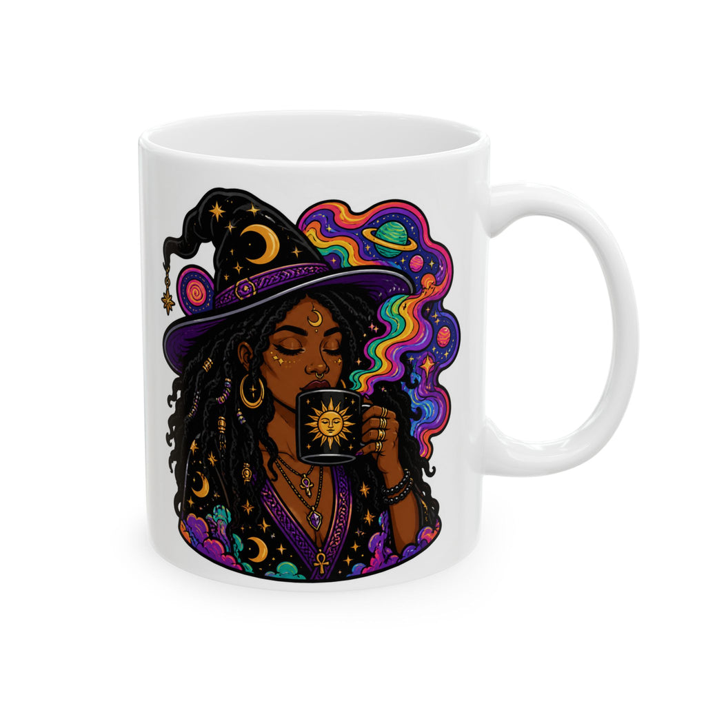 Witchy Boho Ceramic Mug — Colorful Mystic Witch Illustration (11oz, 15oz)