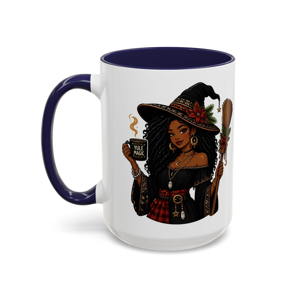 Witchy Christmas Coffee Mug with Black Witch and Broom Design
