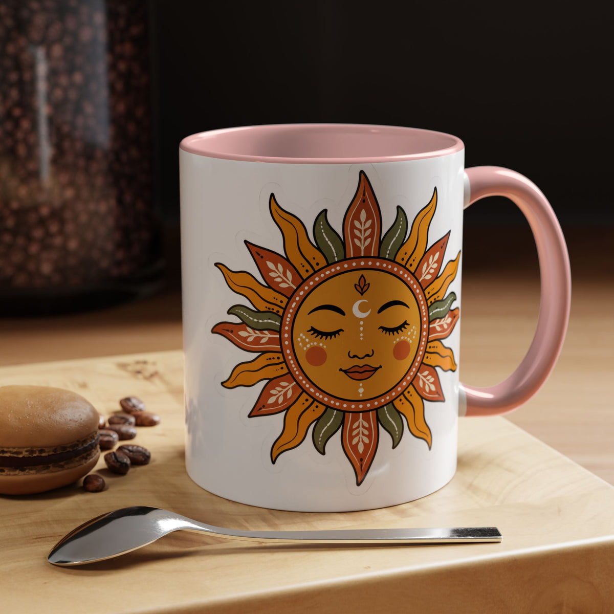 Sunface Accent Coffee Mug — Boho Sun Goddess Ceramic Mug (11/15oz)