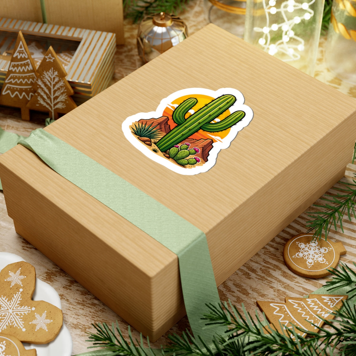 Desert Cactus Sunset Kiss-Cut Sticker