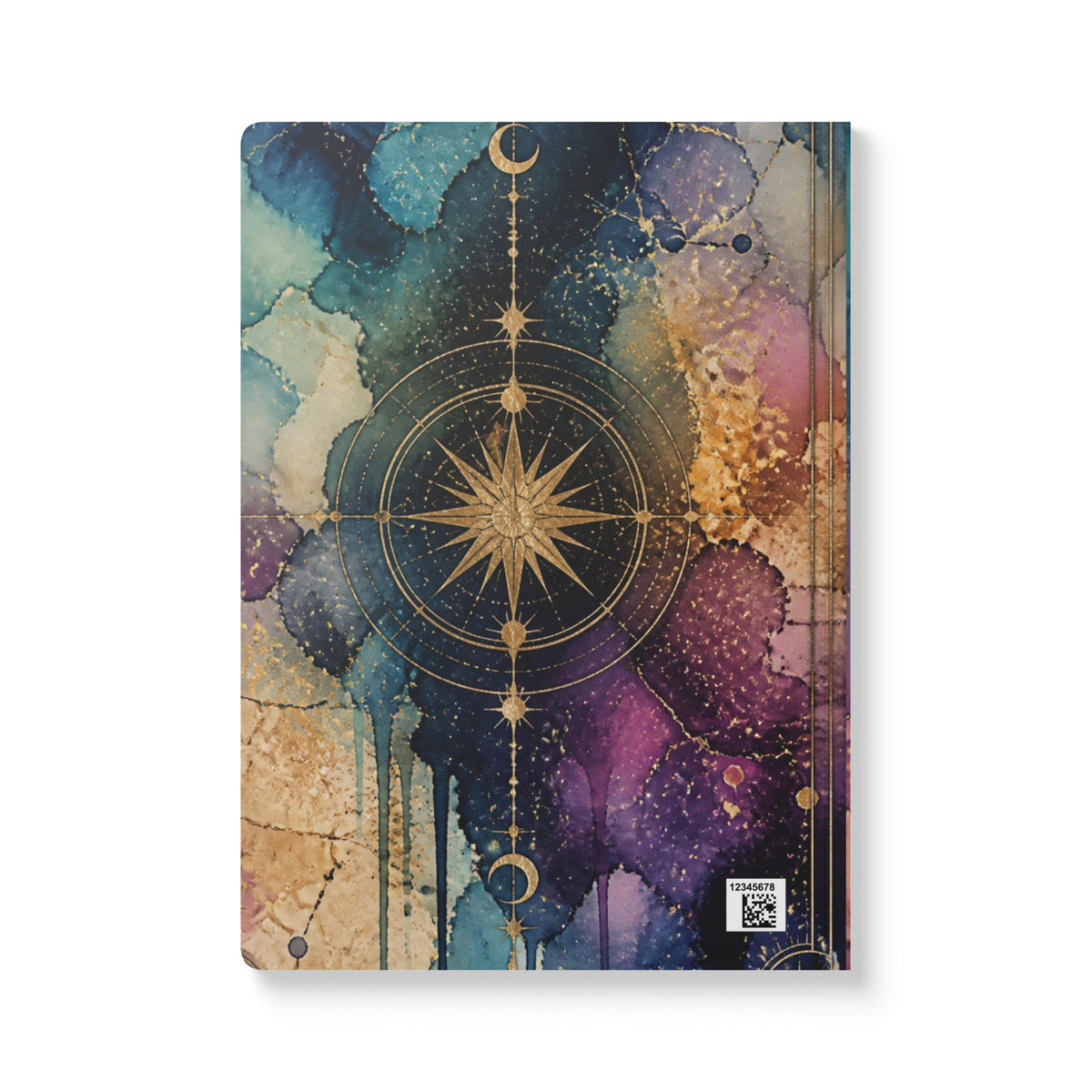 Celestial Compass Softcover Journal — Galaxy Watercolor Notebook with Gold Star Mandala