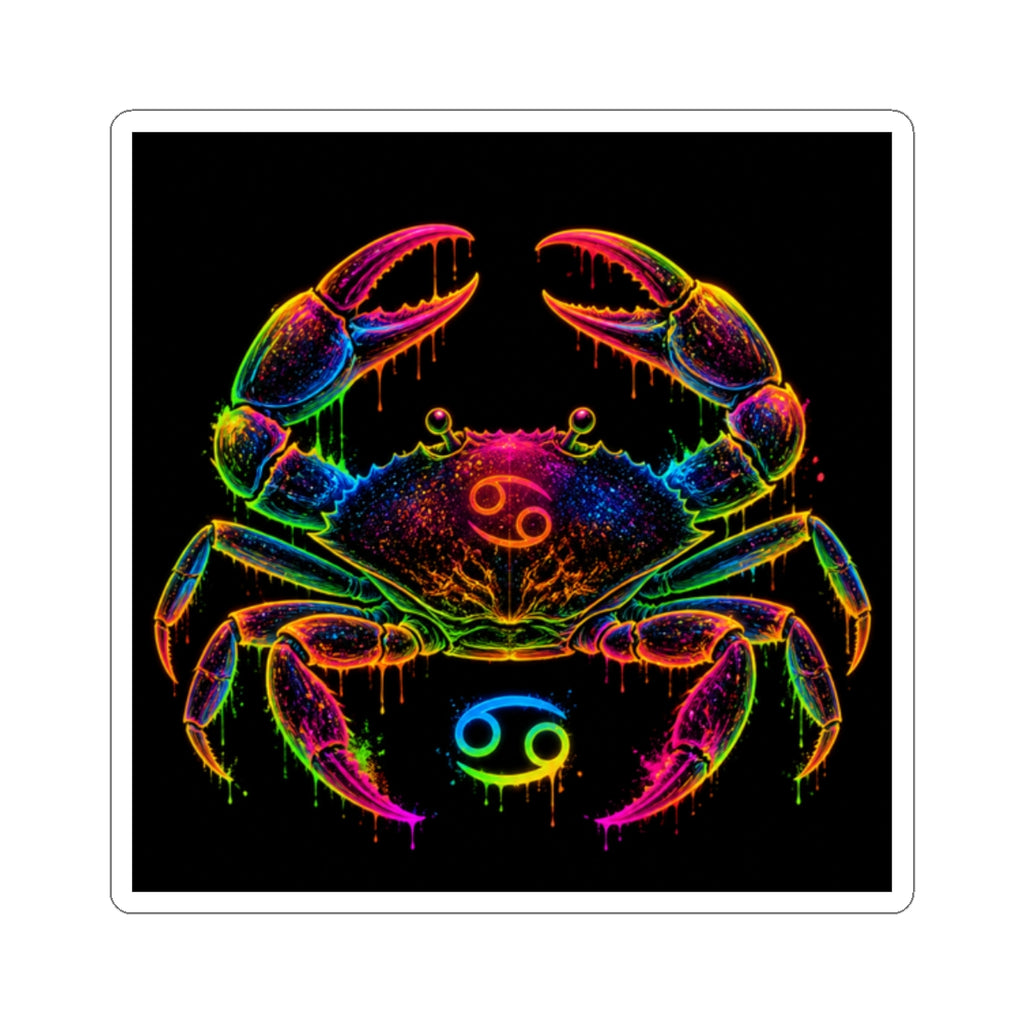 Neon Cancer Zodiac Crab Kiss-Cut Sticker