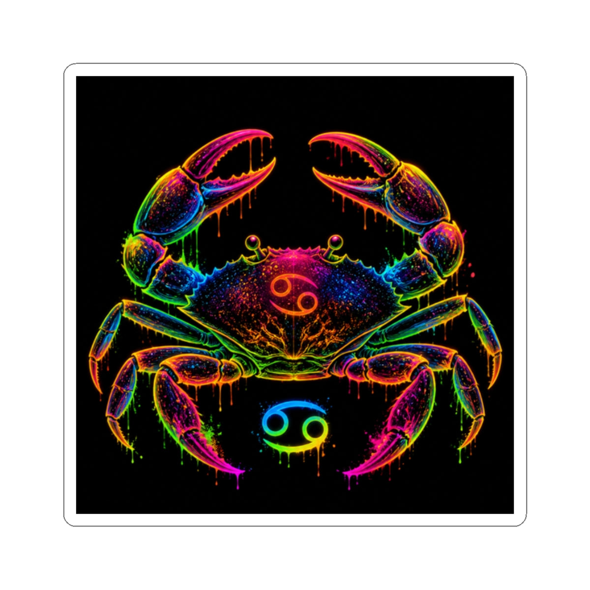 Neon Cancer Zodiac Crab Kiss-Cut Sticker