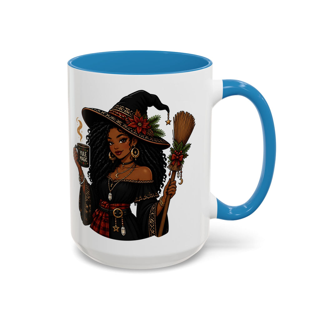 Witchy Christmas Coffee Mug with Black Witch and Broom Design