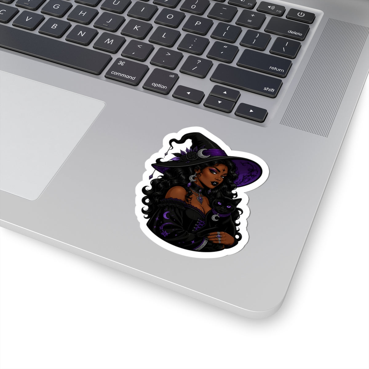 Gothic Witch with Black Cat Kiss-Cut Sticker