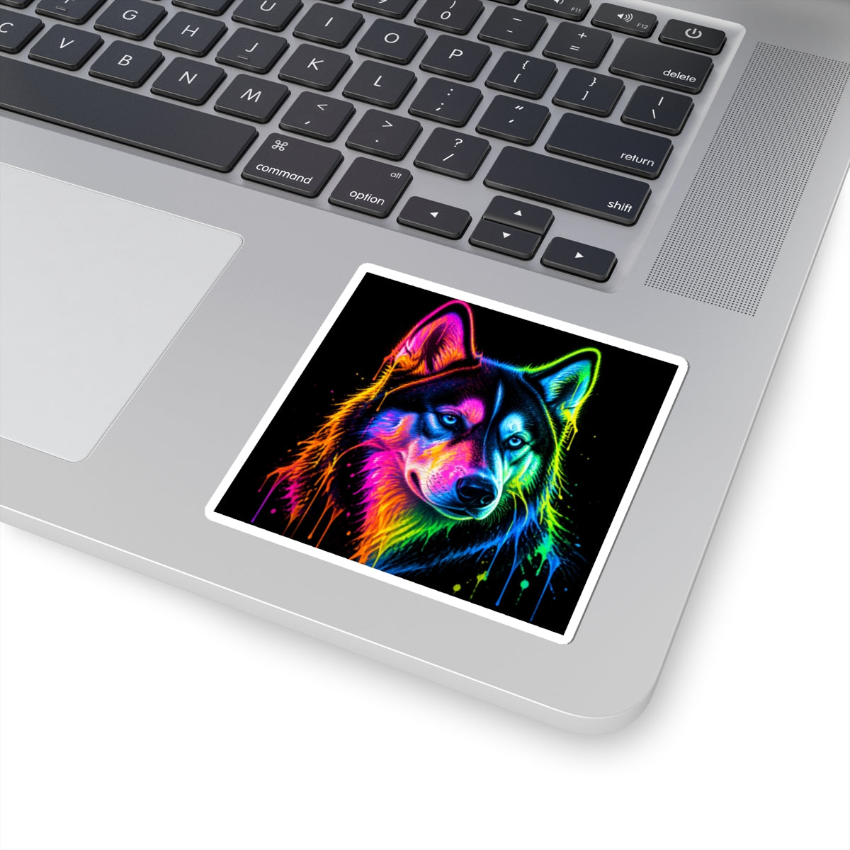 Neon Rainbow Huskie Kiss-Cut Sticker