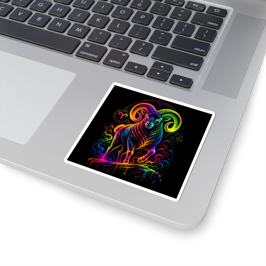 Neon Capricorn Ram Zodiac Kiss-Cut Sticker