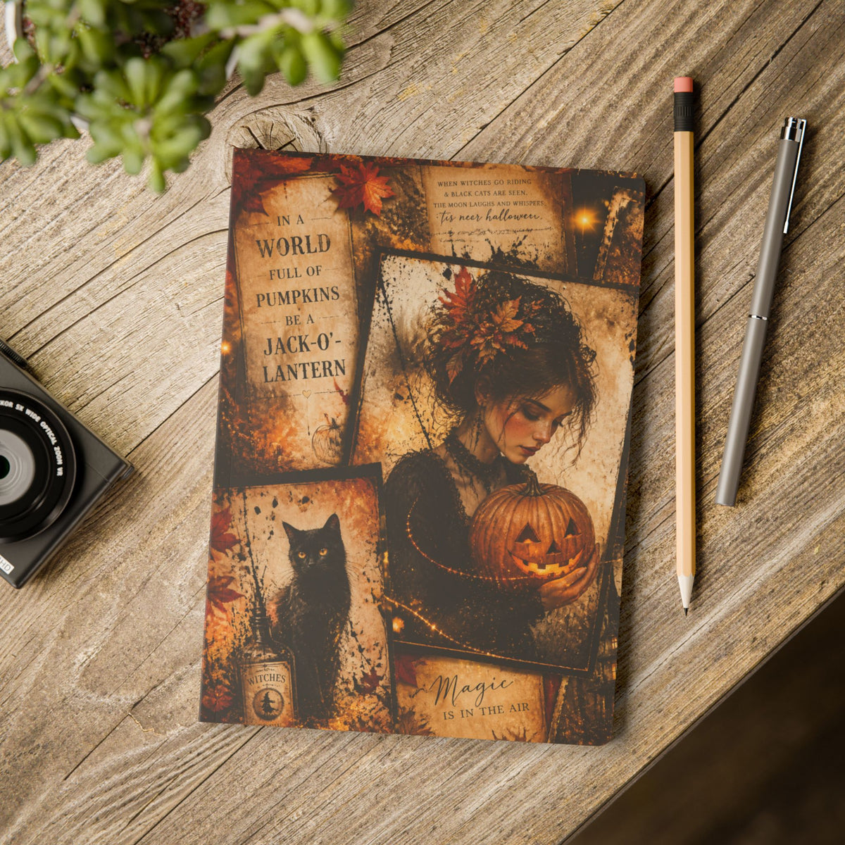 Halloween Witch & Pumpkin Softcover Journal — Magic, Jack-o'-Lantern & Black Cat Notebook