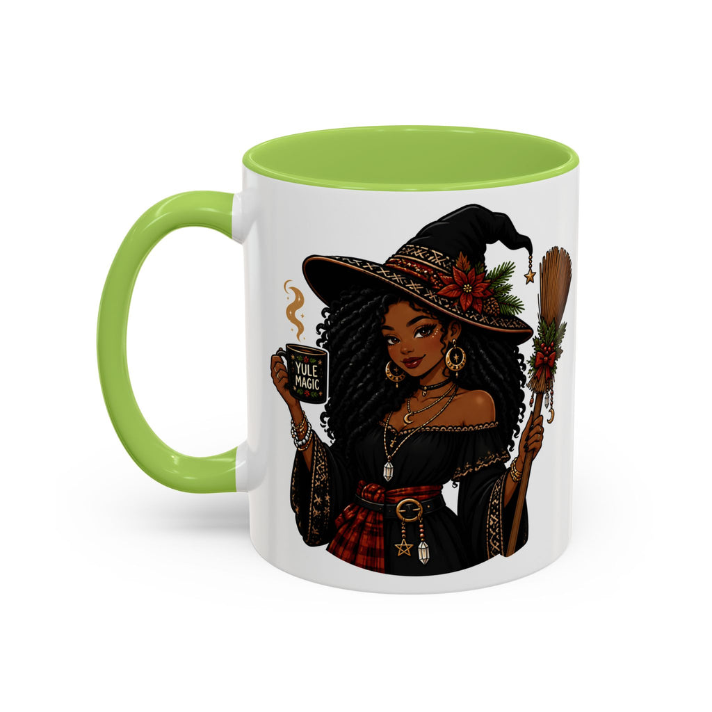 Witchy Christmas Coffee Mug with Black Witch and Broom Design