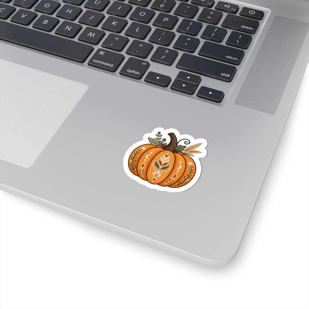 Autumn Boho Pumpkin Sticker — Fall Floral Kiss-Cut Decal
