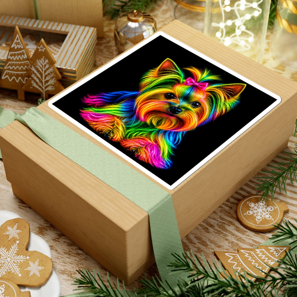 Rainbow Yorkie Kiss-Cut Sticker