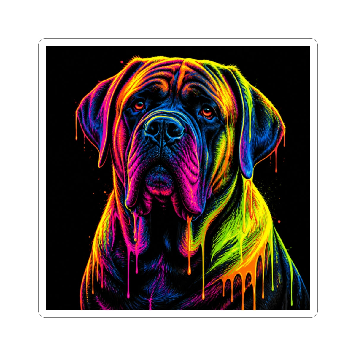 Neon Rainbow Mastiff Dog Kiss-Cut Sticker