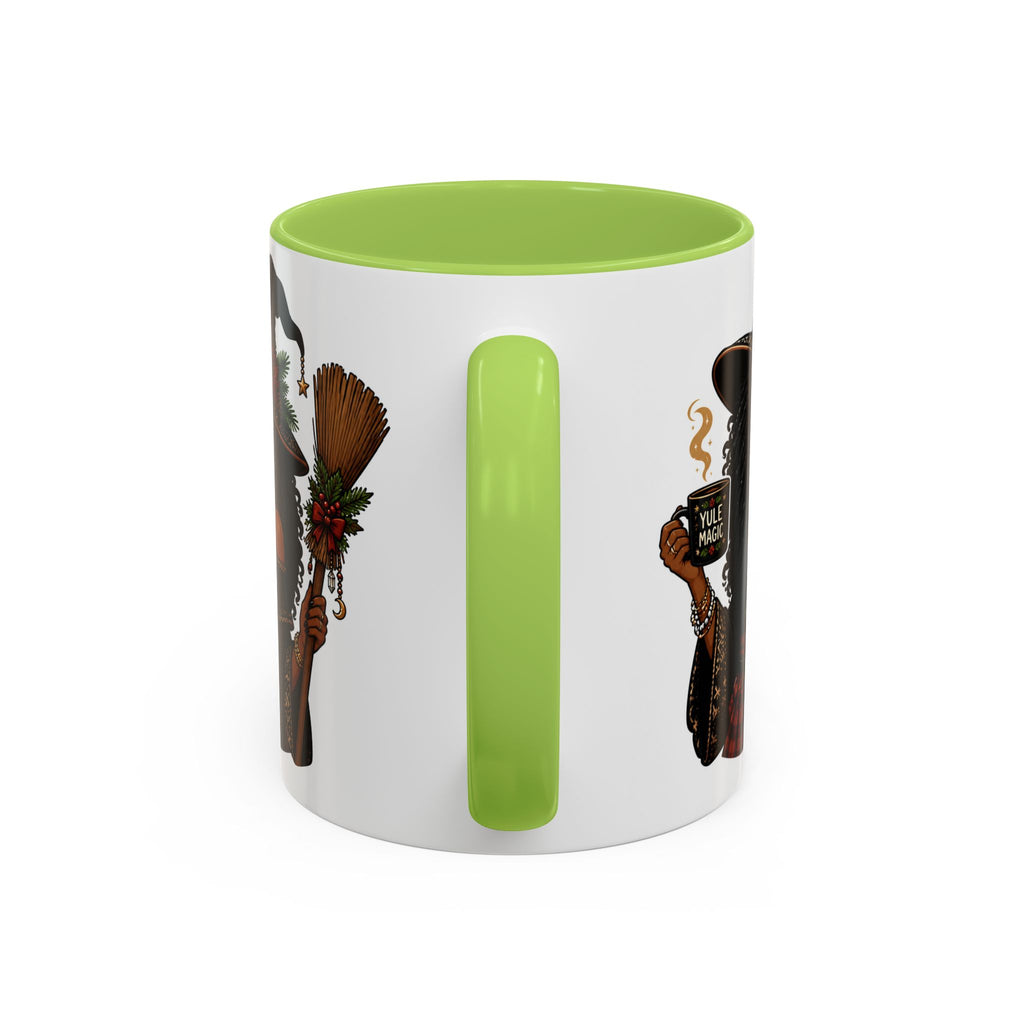 Witchy Christmas Coffee Mug with Black Witch and Broom Design