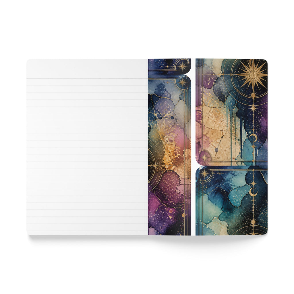 Celestial Compass Softcover Journal — Galaxy Watercolor Notebook with Gold Star Mandala