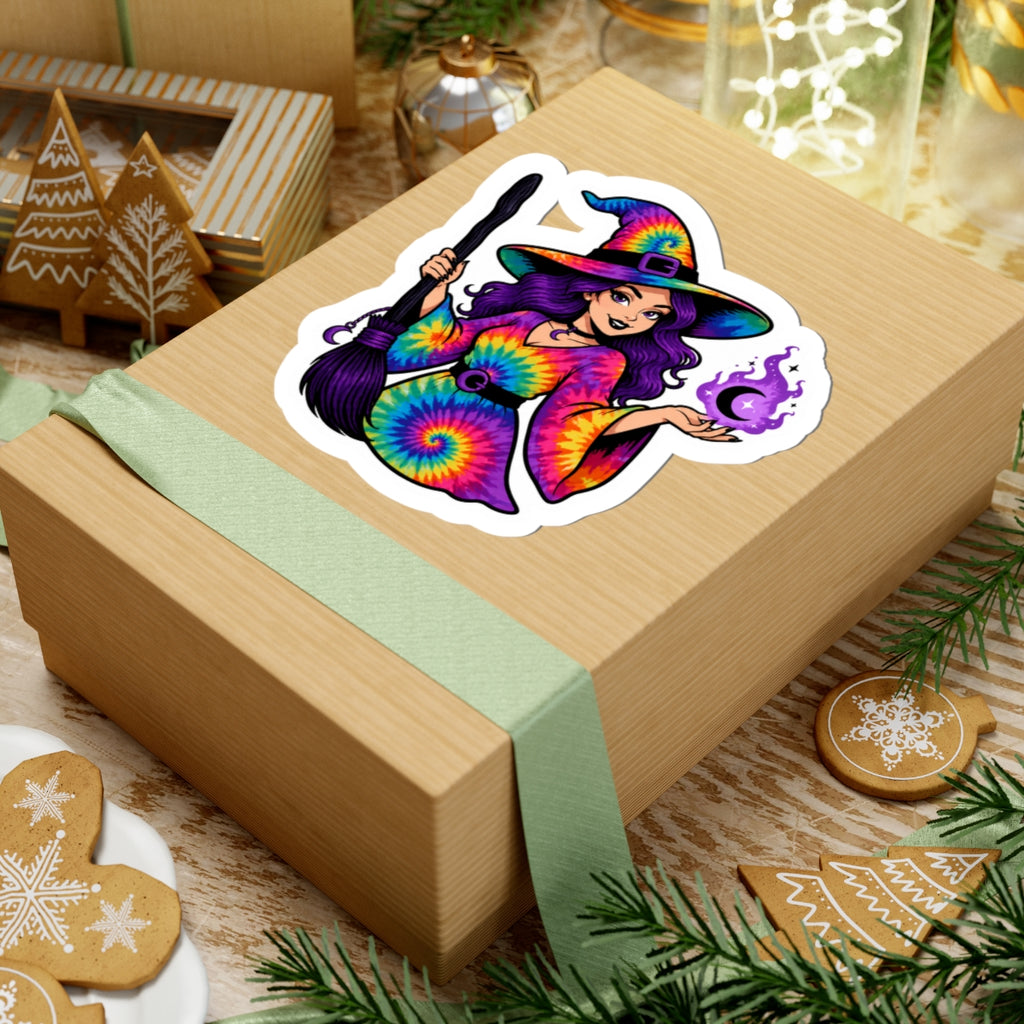 Tie-Dye Witch Sticker — Colorful Cute Halloween & Boho Laptop Decal