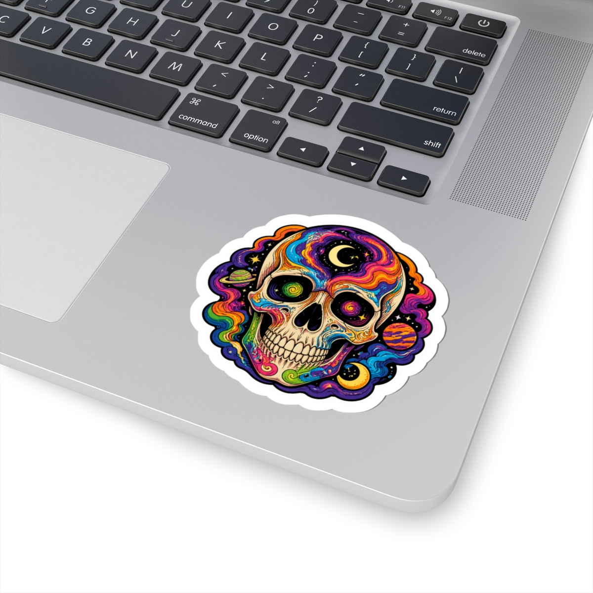 Psychedelic Cosmic Skull Sticker — Colorful Space Skull Kiss-Cut Decal