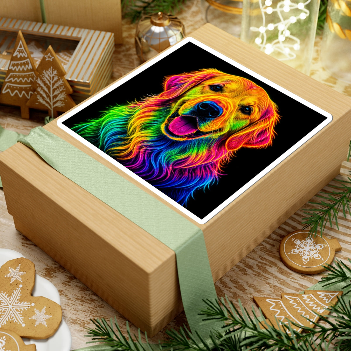 Rainbow Golden Retriever Kiss-Cut Sticker